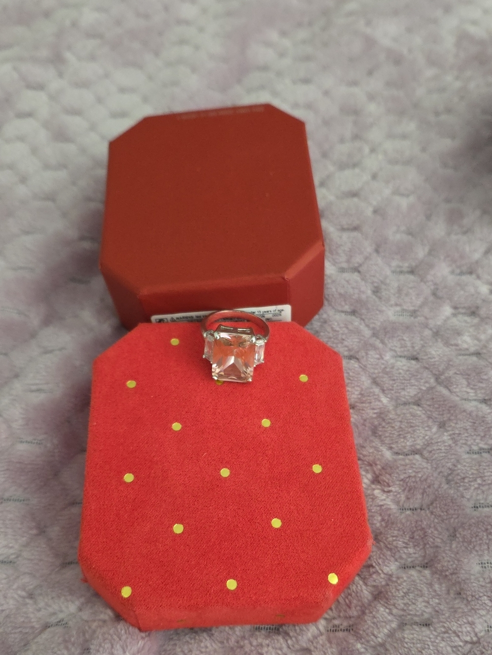 Pink Crystal Statement Ring - Silver Tone Sz 7.5